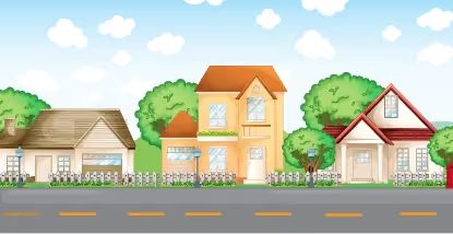 Illustration of houses along a suburban street