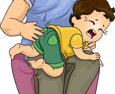 Illustration of an adult lifting a crying child