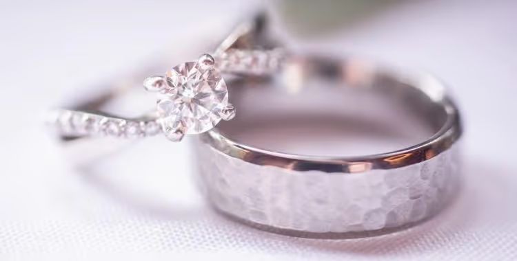 An engagement ring and a wedding band
